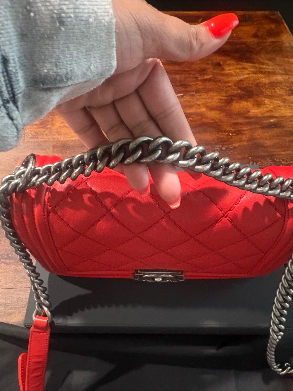 Chanel Red Quilted leBoy Chain Shoulder Bag - Picture 3 of 14